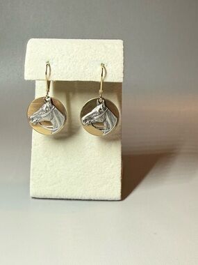 Macy's Gold and Silver Horse Pendant Hoop Earrings